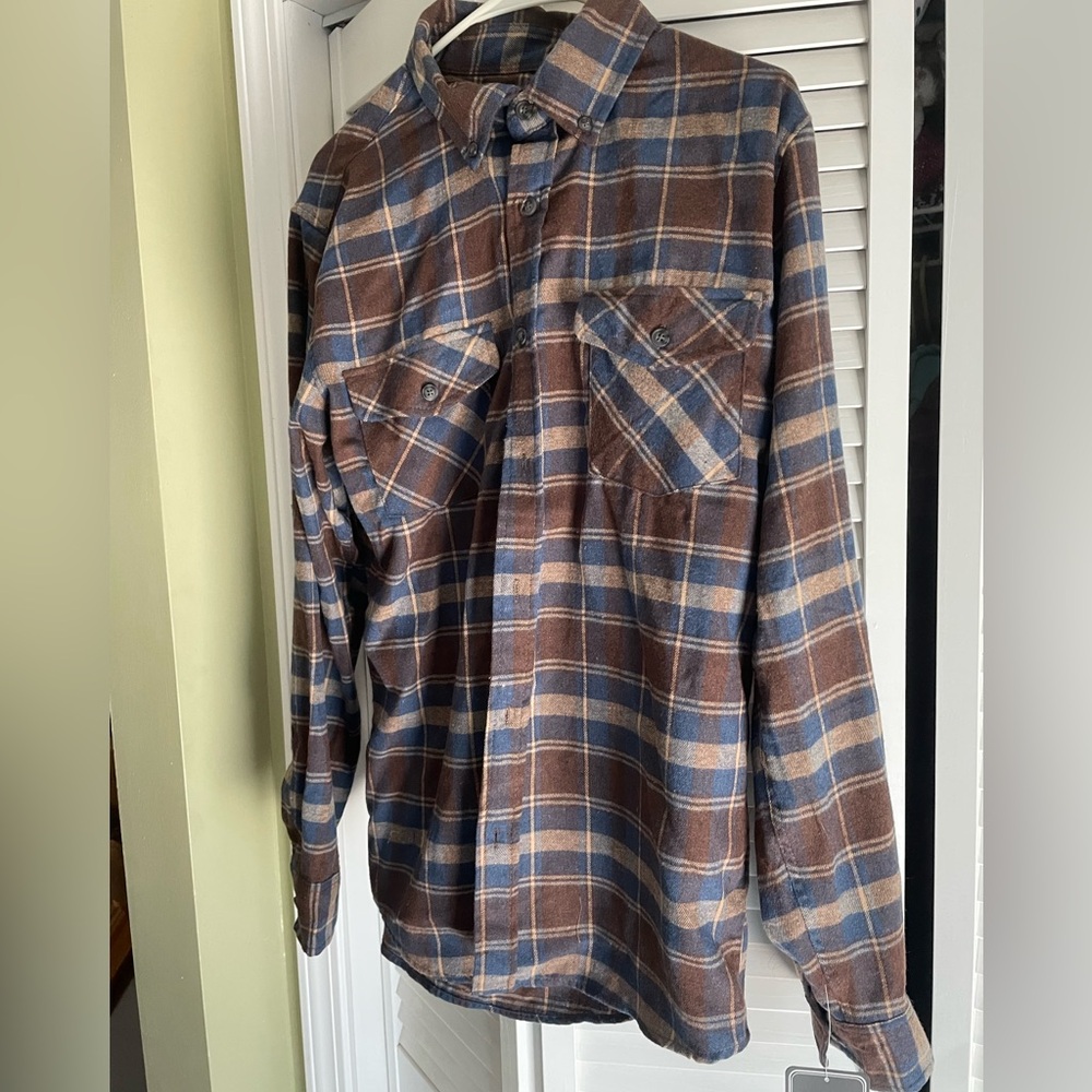 Architect Blue and Brown Plaid Flannel Button Down Shirt